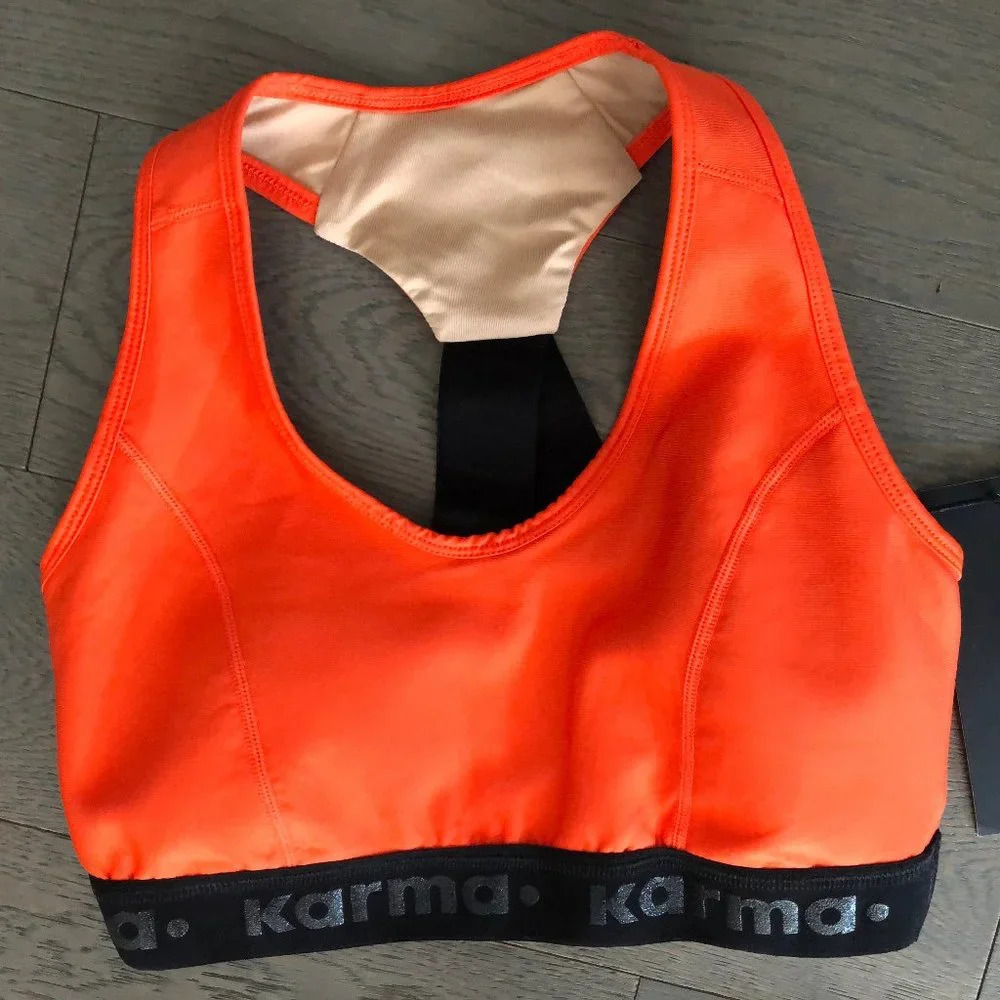 KARMA Activewear Racer Back Sports Bra Orange + Black Size Small - NWT